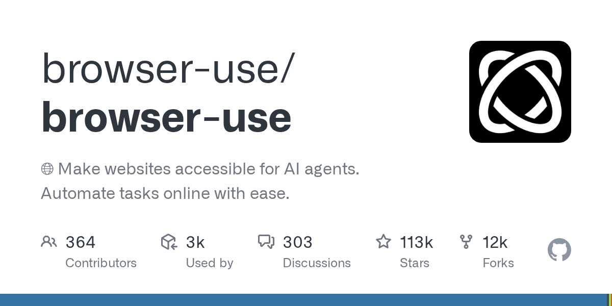 Browser Use 的 GitHub 仓库预览