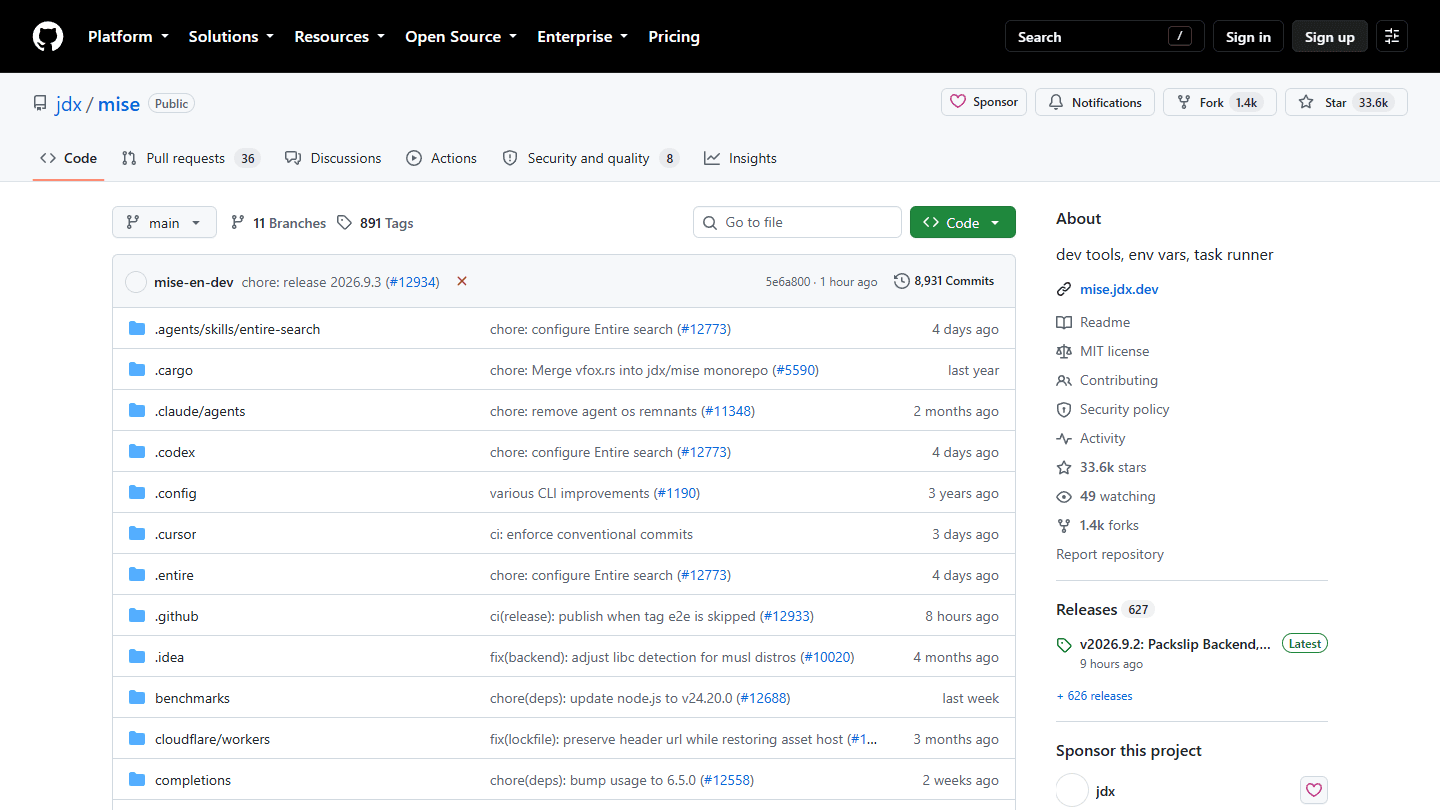 mise 的 GitHub 仓库预览