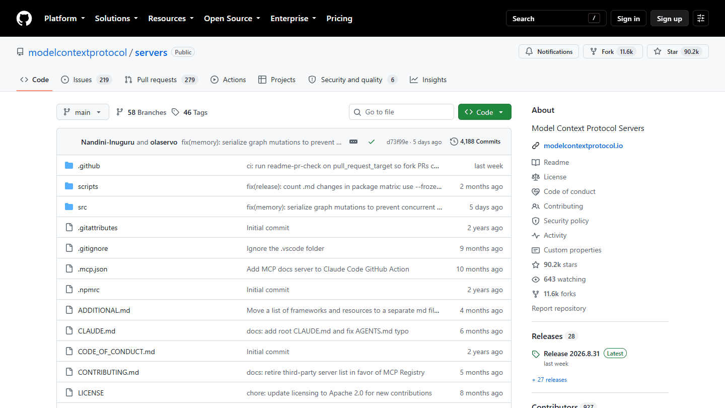 Model Context Protocol Servers 的 GitHub 仓库预览
