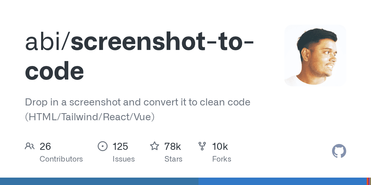 Screenshot to Code 的 GitHub 仓库预览