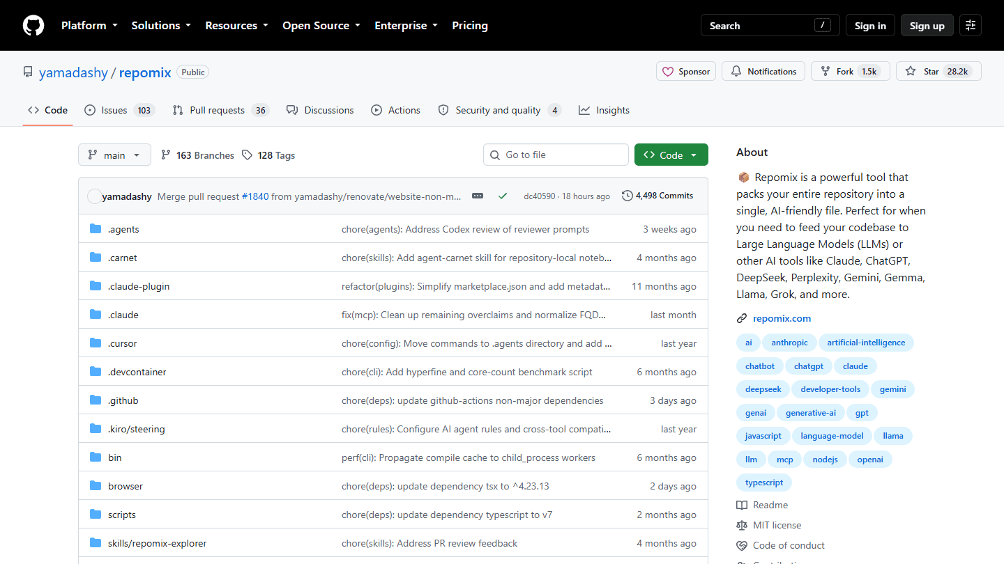 Repomix 的 GitHub 仓库预览