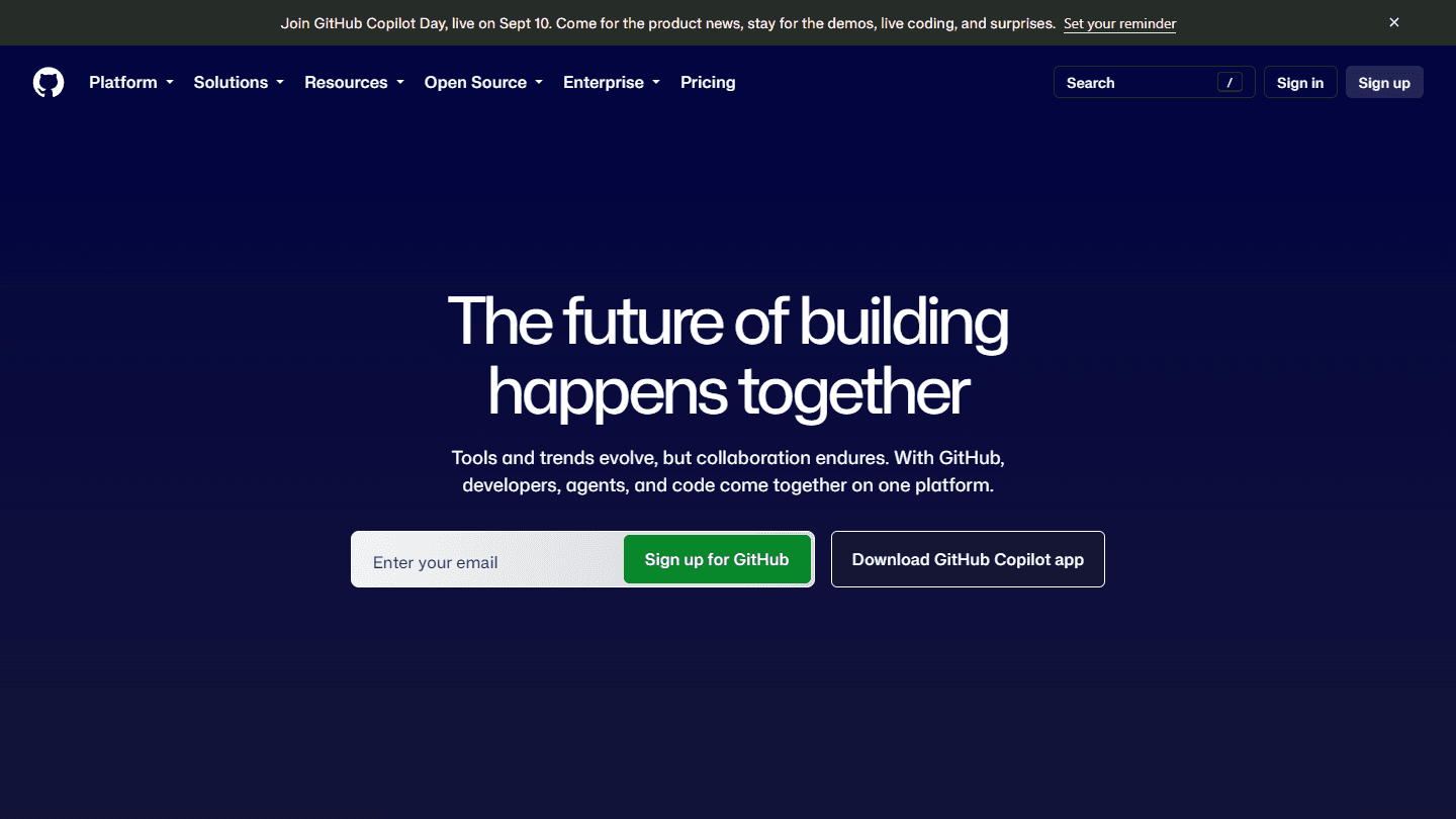 GitHub 网站的真实首页截图